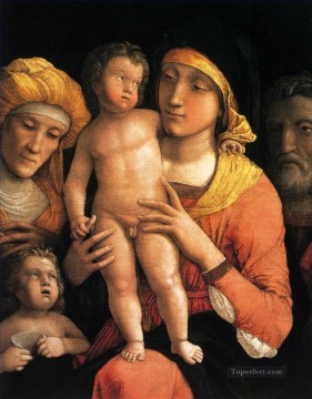 アンドレア・マンテーニャ Painting - 聖家族と聖エリザベスと幼児洗礼者ヨハネ ルネサンスの画家アンドレア・マンテーニャ